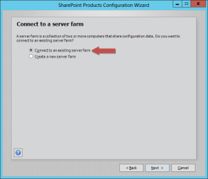 The join an existing farm option on the SharePoint Configuration Wizard